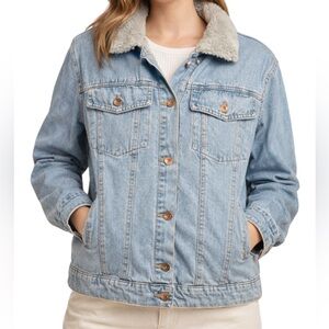 Cisono Sherpa Lined Denim Jacket Faux Shearling Collar Cozy Jean Jacket